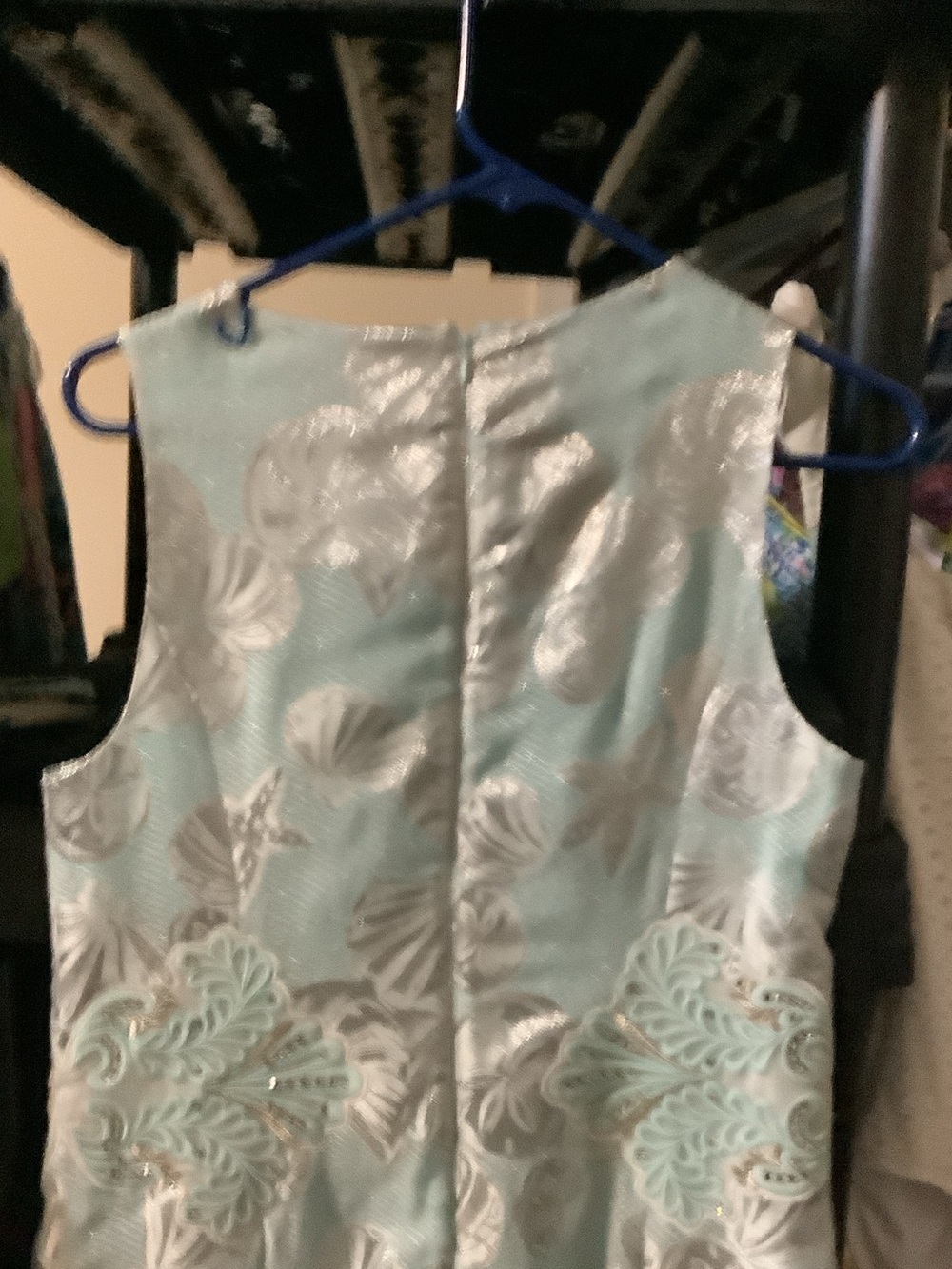 Lilly Pulitzer Light Aqua and Silver Metallic mila shift Seashell Dress - Picture 6 of 9